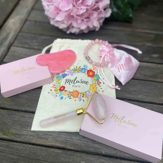 Mélusine Trio Quartz Rose coffret gua-sha roller