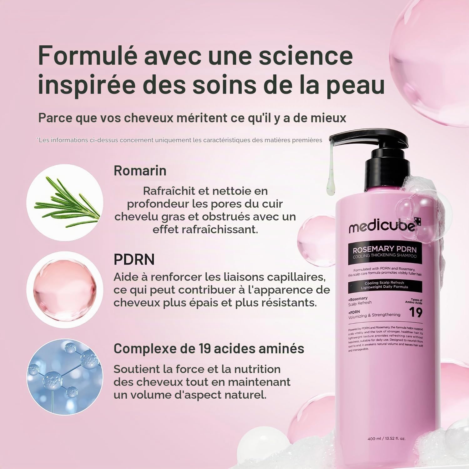 Medicube PDRN Pink shampooing romarin PDRN 400 ml force