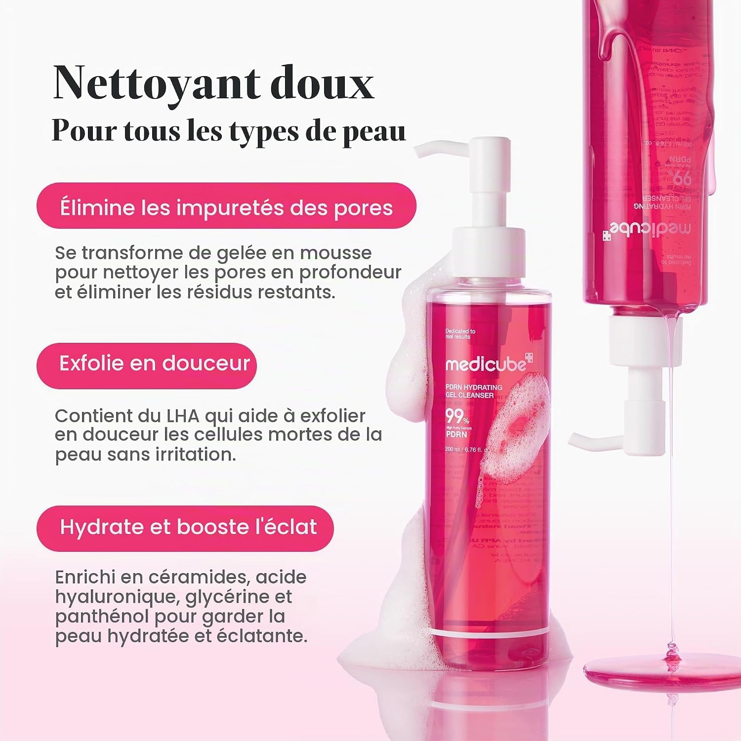 Medicube PDRN Pink nettoyant gelée-mousse visage sans alcool