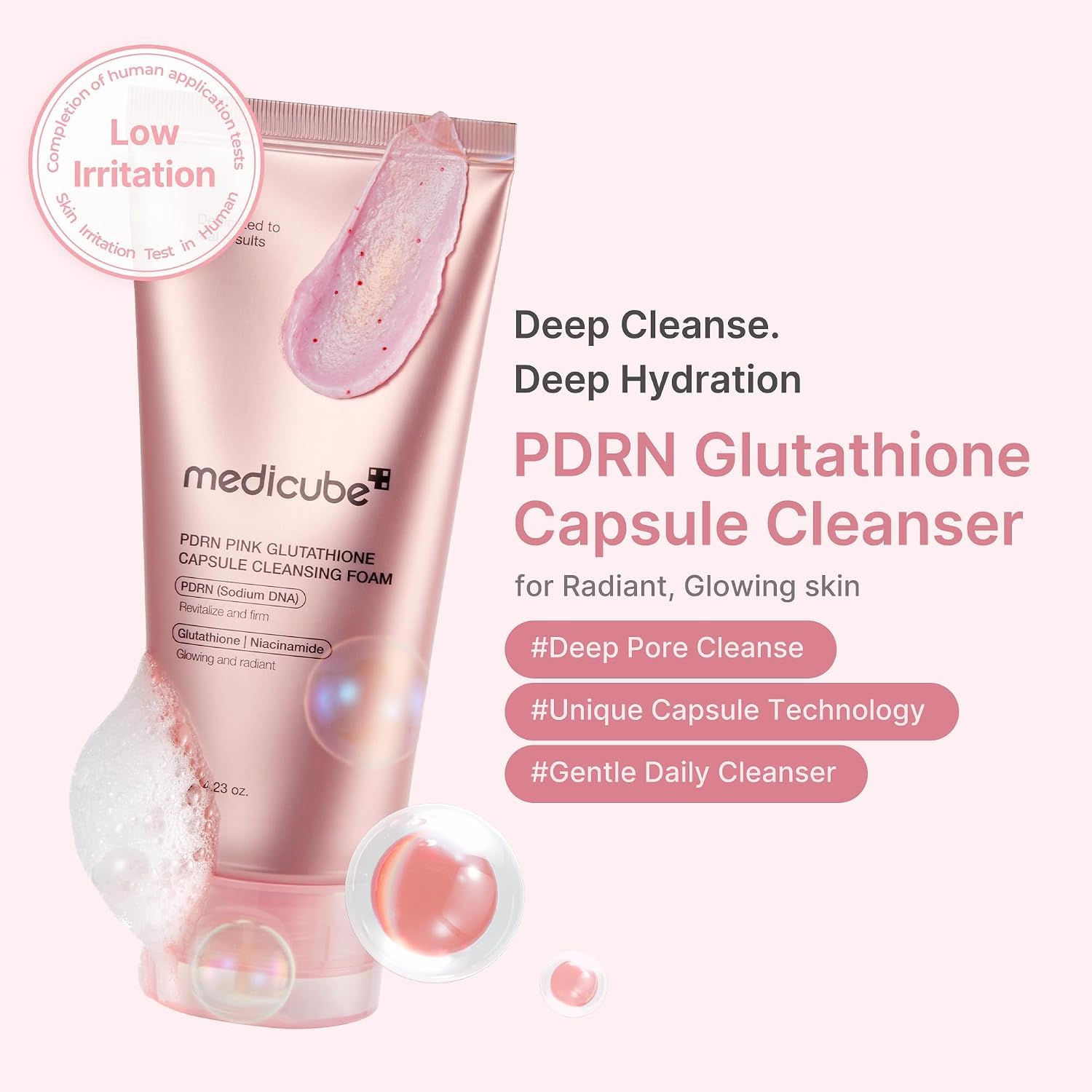 Medicube PDRN Pink Capsule Mousse Nettoyante Visage Éclat