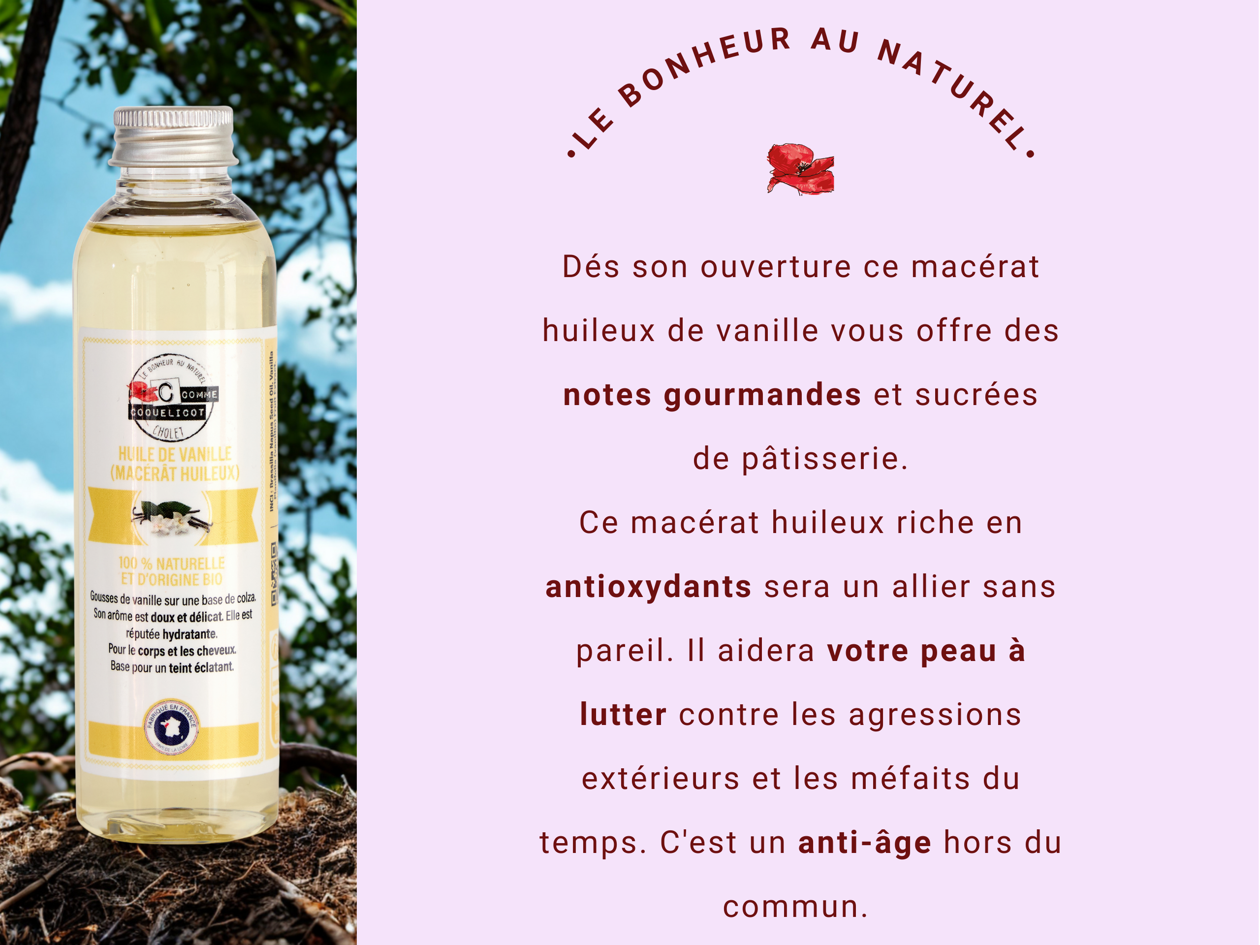 C Comme Coquelicot Huile cosmétique Vanille huile peau 150 ml